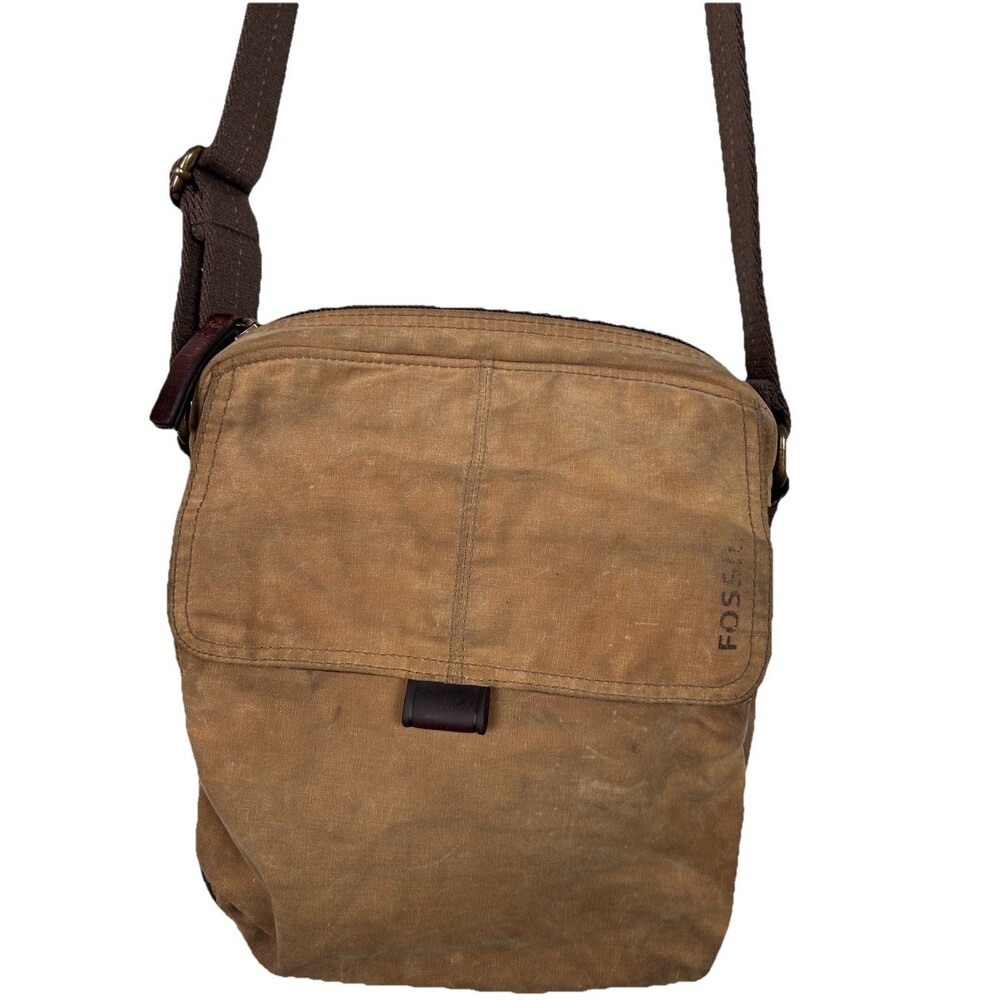 Fossil Waxed Canvas Messenger Bag Brown Crossbody Shoulder Satchel Vintage